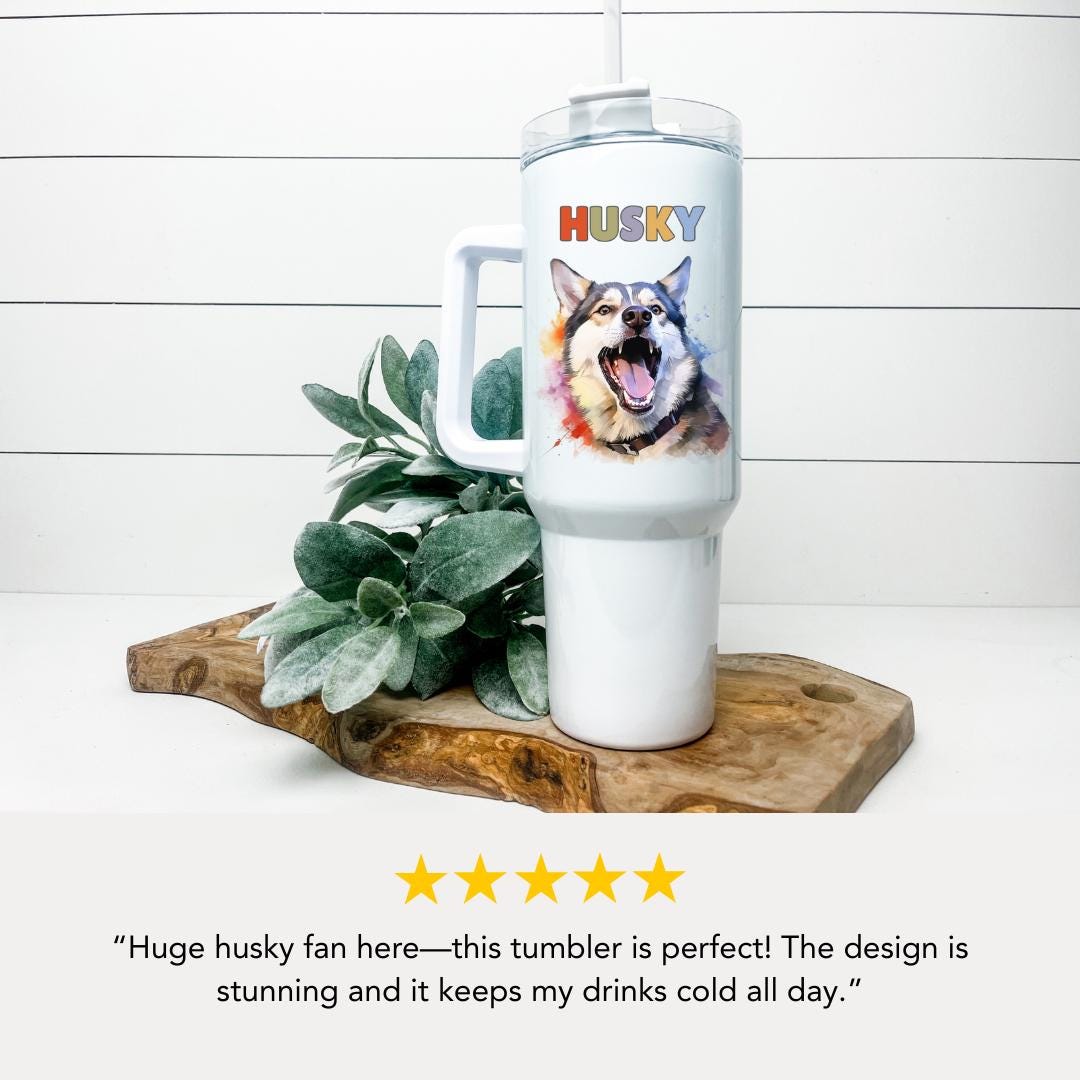 Husky Dog Tumbler with Colorful Watercolor Dog Design 40oz Tumbler with Handle & Straw Husky Pet Memorial Cup Gift for Boxer Mom Boxer Dad
