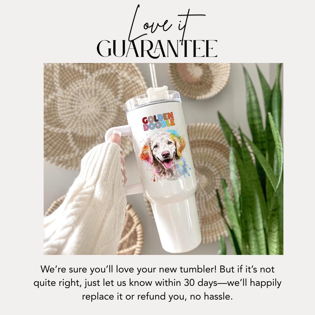 Golden Doodle Dog Tumbler with Colorful Watercolor Dog Design 40oz Tumbler with Handle & Straw Golden Doodle Pet Cup Gift for Doodle Lovers