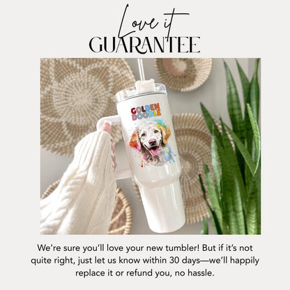 Golden Doodle Dog Tumbler with Colorful Watercolor Dog Design 40oz Tumbler with Handle & Straw Golden Doodle Pet Cup Gift for Doodle Lovers