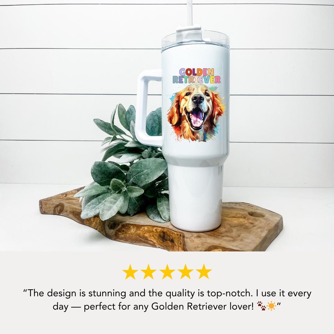Golden Retriever Tumbler with Colorful Dog Design 40oz Tumbler with Handle & Straw Retriever Pet Travel Mug Gift for Mom Dad Retriever Lover