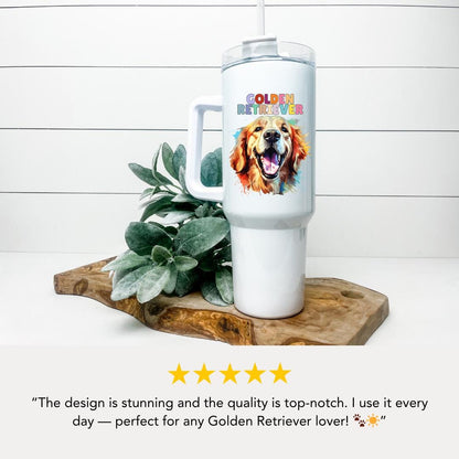 Golden Retriever Tumbler with Colorful Dog Design 40oz Tumbler with Handle & Straw Retriever Pet Travel Mug Gift for Mom Dad Retriever Lover