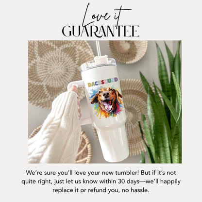 Dachshund Tumbler with Handle 40oz Travel Mug Colorful Dog Art with Handle & Straw Dachshund Pet Travel Mug Perfect Gift for Dog Lovers