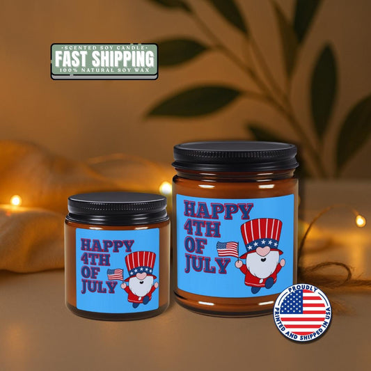 Fourth of July Scented Soy Candle Patriotic Amber Jar DIY Gift Home Décor Celebration Candle USA Independence Day Patriotic Scented Candle