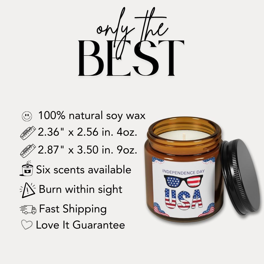 Patriotic Scented Soy Candle Independence Day Decor USA Candle Gift Home Fragrance Amber Jar Candle Aromatherapy 4th of July Decor Gift Idea