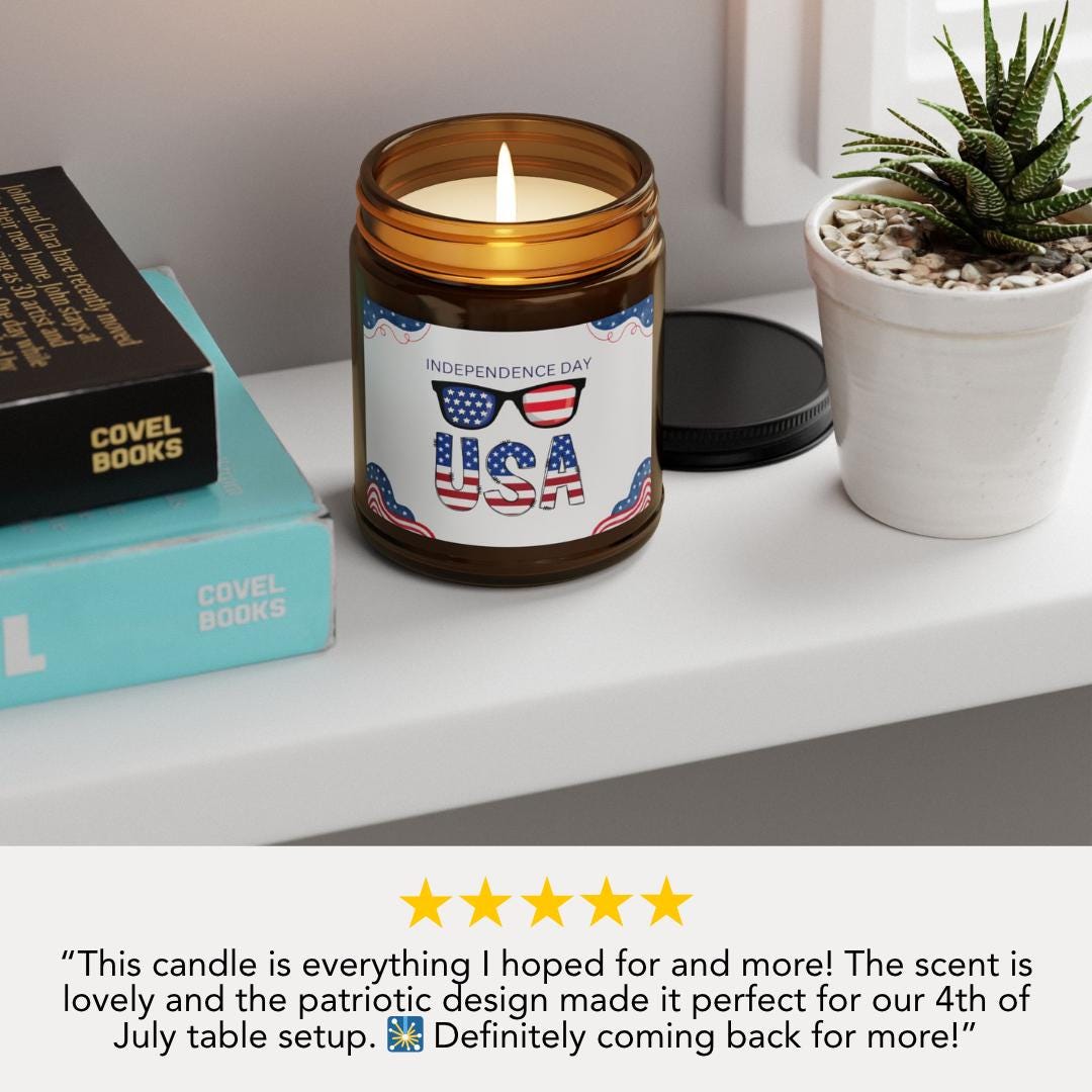 Patriotic Scented Soy Candle Independence Day Decor USA Candle Gift Home Fragrance Amber Jar Candle Aromatherapy 4th of July Decor Gift Idea