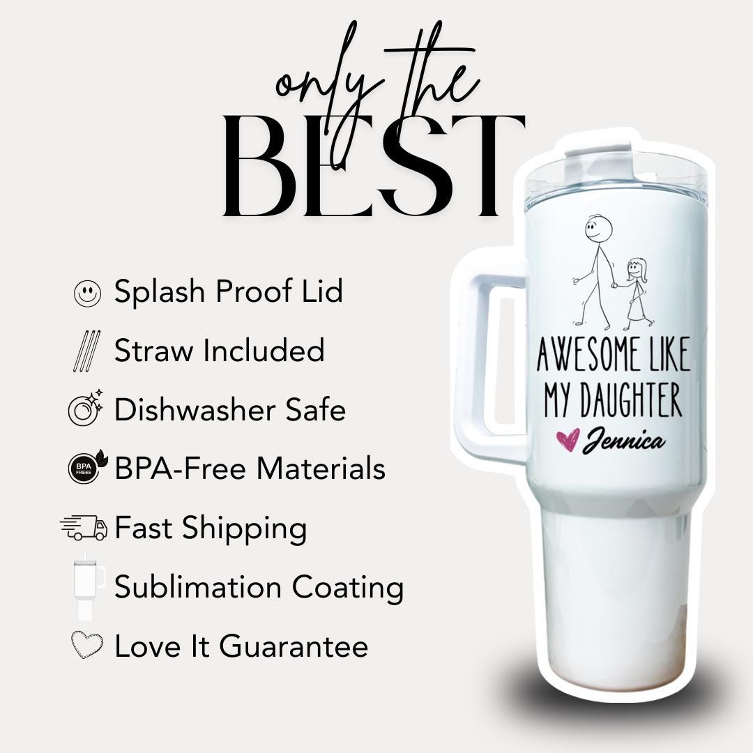 Personalized Dad Mug from Daughter Father's Day Gift from Kids 40oz Tumbler Handle with Straw Gift for Dad Stepdad Grandpa Dad Travel Mug