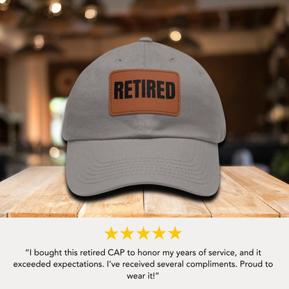 Retired Dad Hat, Leather Patch Cap, Gift for Retirees, Casual Hat for Men, Adjustable Dad Cap