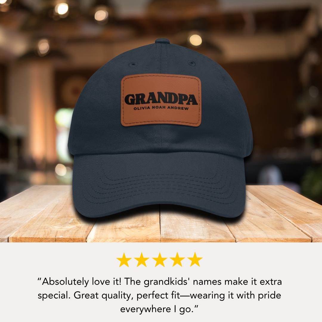 Personalized Grandpa Hat with Leather Patch, Perfect for Father's Day Gift,  Custom Grandchildren Names Gift for Grandpa Dad Gift Idea