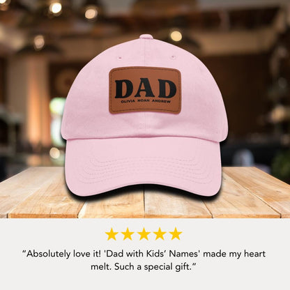 Personalized Dad Hat with Leather Patch, Perfect for Father's Day Gift,  Custom Kids' Names Gift for Dad Everyday Dad Hat New Dad Gift Idea
