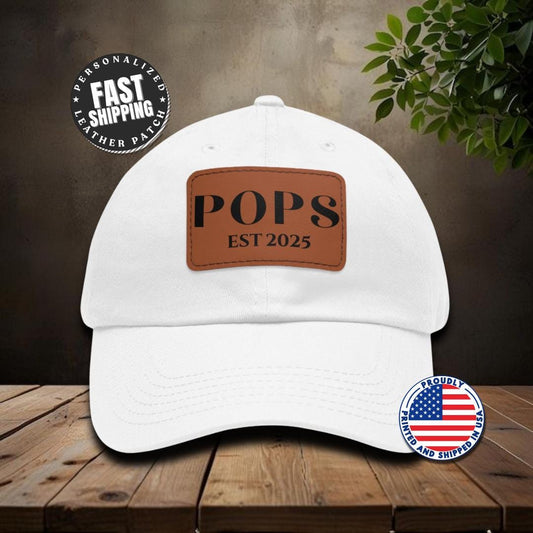 Personalized Pops Est 2025 Hat with Leather Patch Cap for Dad Gift for Fathers Day Pops Custom Adjustable Hat Everyday Dad Cap GIft for Dad