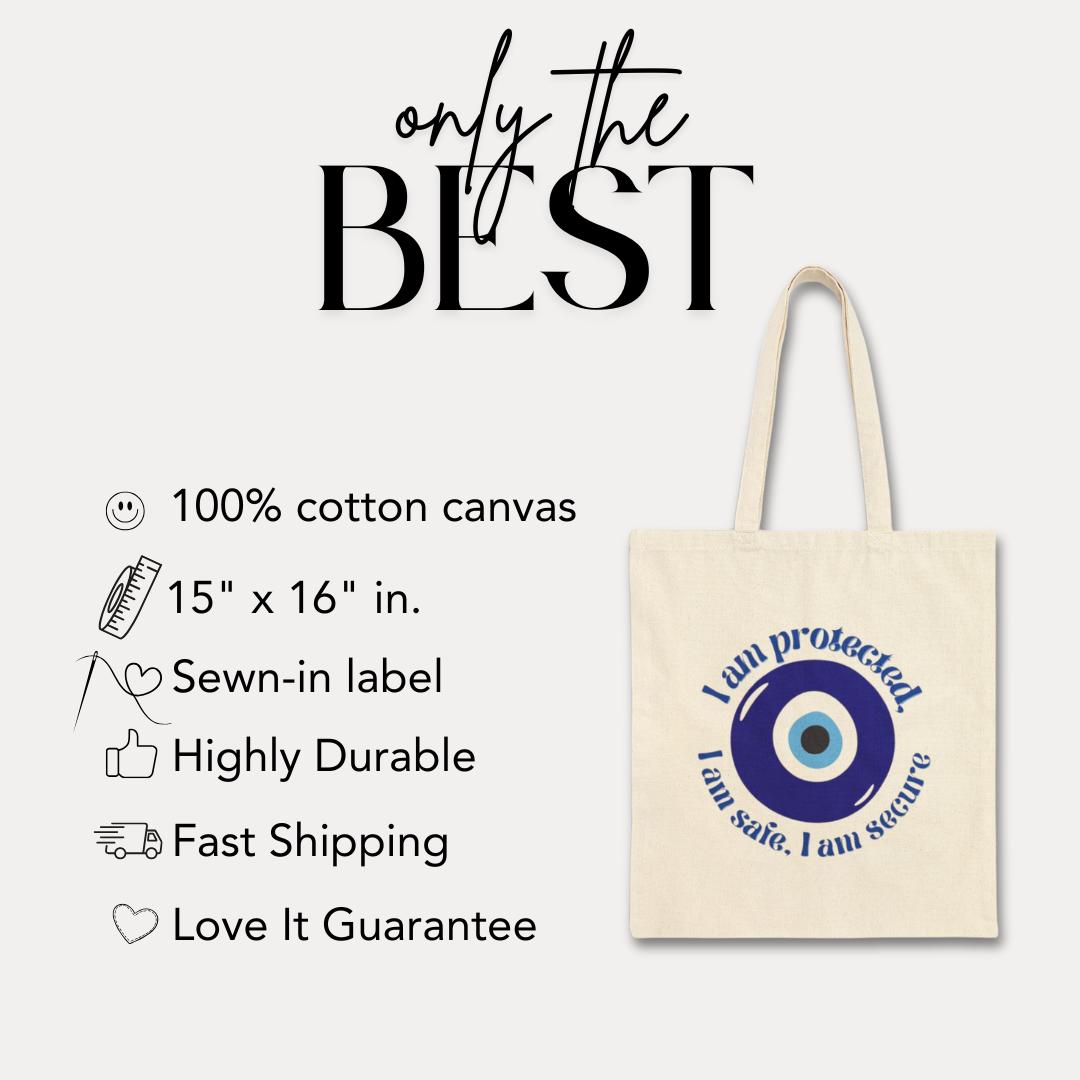 I Am Protected Cotton Canvas Tote Bag - Secure Shopping Eco-Friendly Gift Beach Bag Everyday Carry Wellness Vibes Greece Travel Souvenir