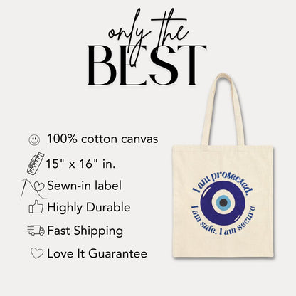 I Am Protected Cotton Canvas Tote Bag - Secure Shopping Eco-Friendly Gift Beach Bag Everyday Carry Wellness Vibes Greece Travel Souvenir