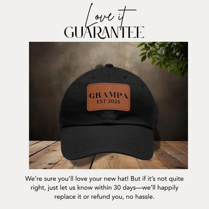 Personalized Grampa Est 2025 Hat with Leather Patch Cap for Grampa Gift for Fathers Day Custom Adjustable Everyday Hat Gift for Grampa