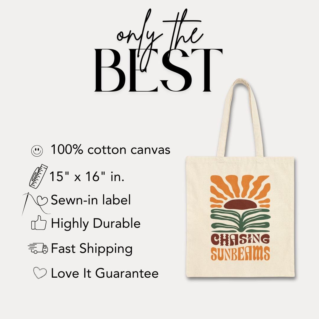 Chasing Sunbeams Cotton Canvas Tote Bag Eco-Friendly Shopper Beach Lover Bag Gift for Her Summer Beach Bag Essentials Reusable Grocery Bag