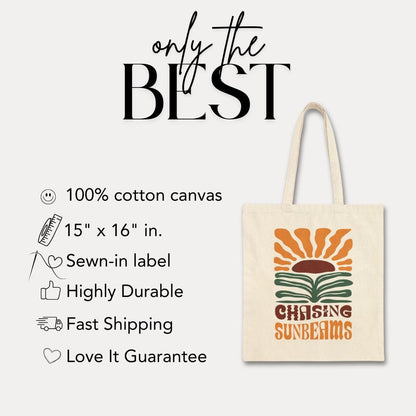 Chasing Sunbeams Cotton Canvas Tote Bag Eco-Friendly Shopper Beach Lover Bag Gift for Her Summer Beach Bag Essentials Reusable Grocery Bag