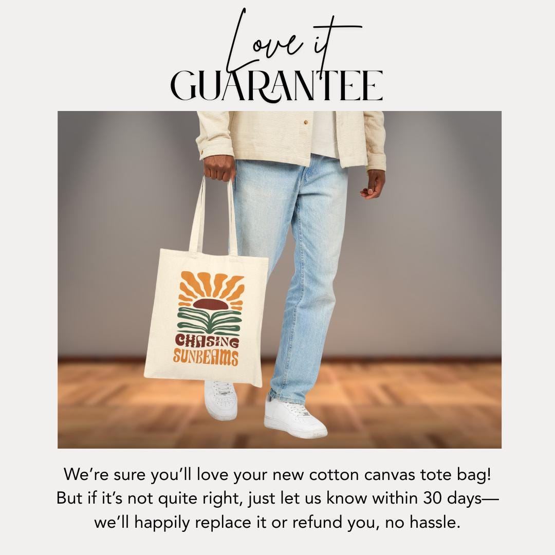 Chasing Sunbeams Cotton Canvas Tote Bag Eco-Friendly Shopper Beach Lover Bag Gift for Her Summer Beach Bag Essentials Reusable Grocery Bag