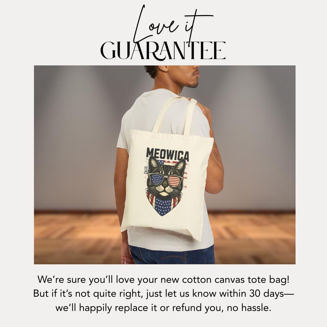 Patriotic Cat Tote Bag Meowica Canvas Bag for Pet Lovers Gift for Cat Owners Eco-Friendly Grocery Bag 4th of July Canvas Bag for Cat Lovers