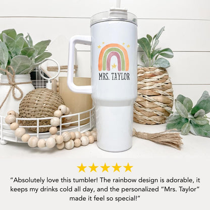 Personalized Rainbow 40oz Tumbler with Handle & Straw Bridal Engagement Bachelorette or Bride Gift Travel Tumbler Future Mrs Gift Mug Idea
