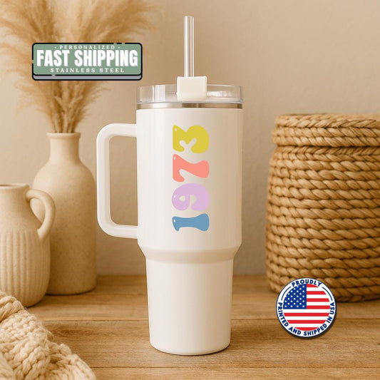 Personalized Birth Year Tumbler 40oz with Straw Custom Gift for Her Mom  Bestie Birthday Gift Idea Cute Custom Cup for Coffee Hydration Gift