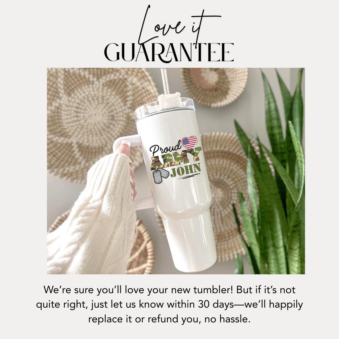 Personalized Proud Army Dad Tumbler 40 oz Military Support Gift with Handle & Straw Custom Name Travel Mug Patriotic Veteran Gift for Family