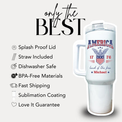 Personalized Proud Army Dad Tumbler 40 oz Military Support Gift with Handle & Straw Custom Name Travel Mug Patriotic Veteran Gift for Family