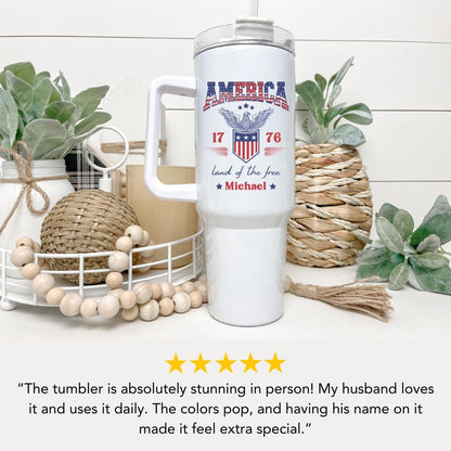 Personalized Proud Army Dad Tumbler 40 oz Military Support Gift with Handle & Straw Custom Name Travel Mug Patriotic Veteran Gift for Family