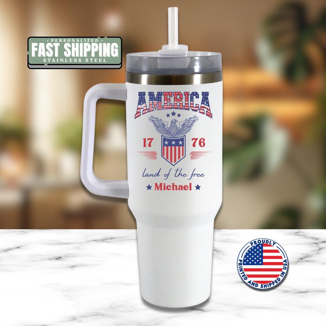 Personalized Proud Army Dad Tumbler 40 oz Military Support Gift with Handle & Straw Custom Name Travel Mug Patriotic Veteran Gift for Family