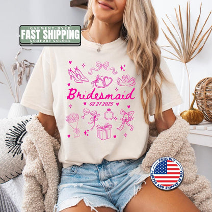 Personalized Bridesmaid Comfort Colors T-Shirt Cute Bridal Party Tee Wedding Gift Engagement Shirt Bachelorette Party Gift for Bridesmaids