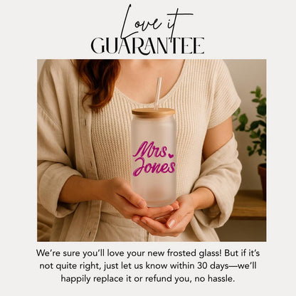 Personalized Bride Frosted Glass with Bamboo Lid & Straw Cup 16oz Custom Tumbler with Name Bride Gift Tumbler Bachelorette Party Gift