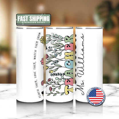 Personalized Teacher 20 oz Skinny Tumbler with Straw, Cute Teacher Gift for Appreciation Week, Teacher Appreciation Gifts Best Teacher Gift