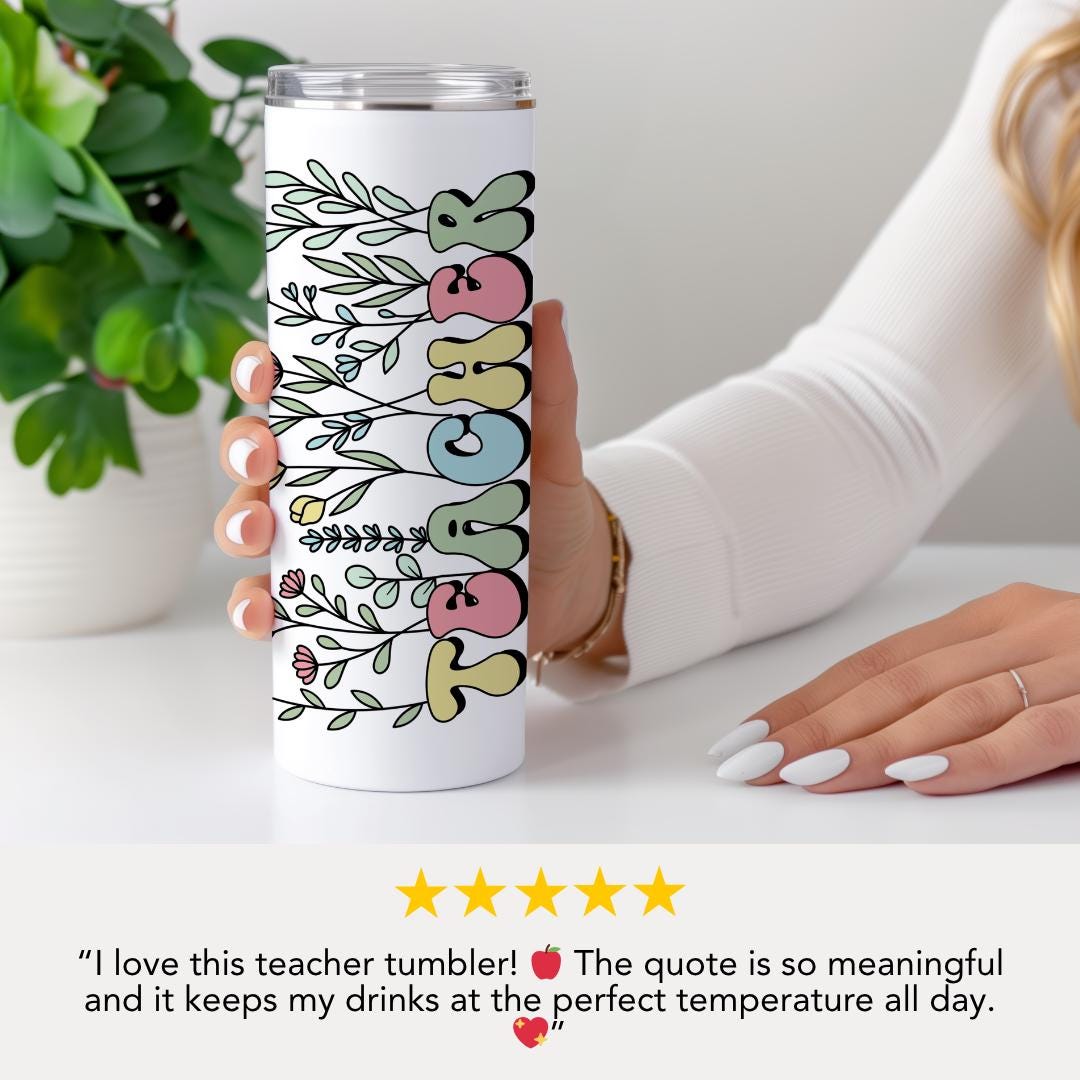 Personalized Teacher 20 oz Skinny Tumbler with Straw, Cute Teacher Gift for Appreciation Week, Teacher Appreciation Gifts Best Teacher Gift