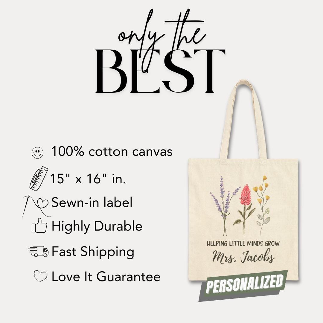 Personalized Teacher Cotton Canvas Tote Bag Custom Teacher Appreciation Gift Idea for Teacher Thank You Gift for Educators End of Year Gift