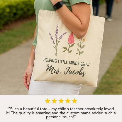 Personalized Teacher Cotton Canvas Tote Bag Custom Teacher Appreciation Gift Idea for Teacher Thank You Gift for Educators End of Year Gift