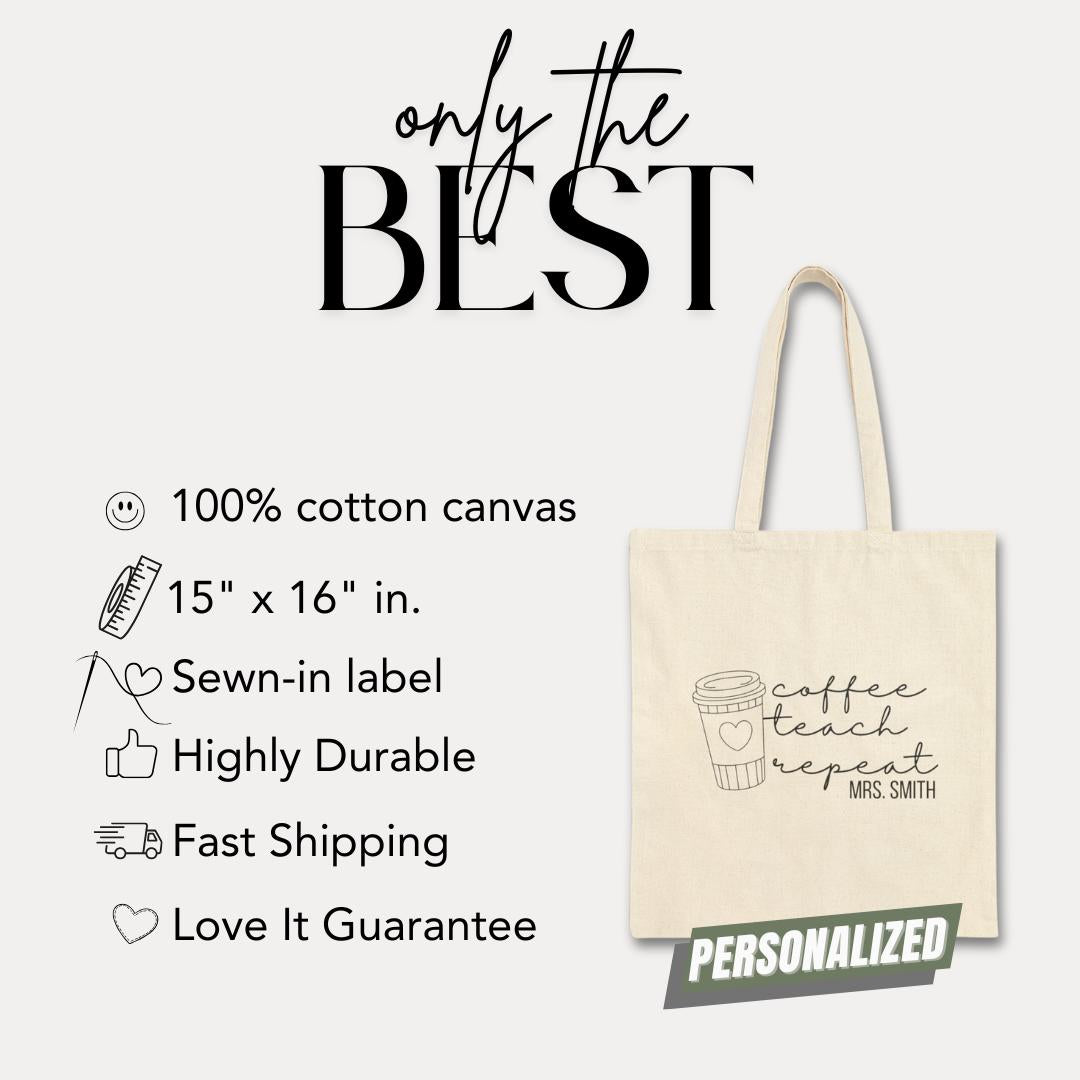 Personalized Teacher Tote Bag Custom Cotton Canvas Bag Teacher Appreciation Gift Idea Coffee Lover Teacher Gift Back to School Tote Bag