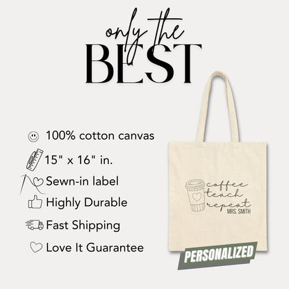 Personalized Teacher Tote Bag Custom Cotton Canvas Bag Teacher Appreciation Gift Idea Coffee Lover Teacher Gift Back to School Tote Bag