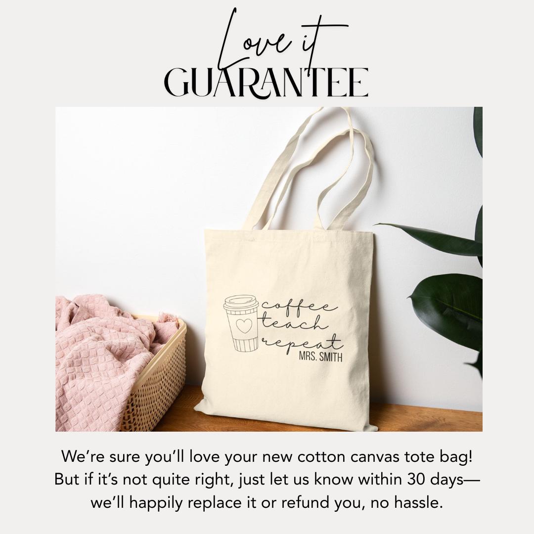 Personalized Teacher Tote Bag Custom Cotton Canvas Bag Teacher Appreciation Gift Idea Coffee Lover Teacher Gift Back to School Tote Bag