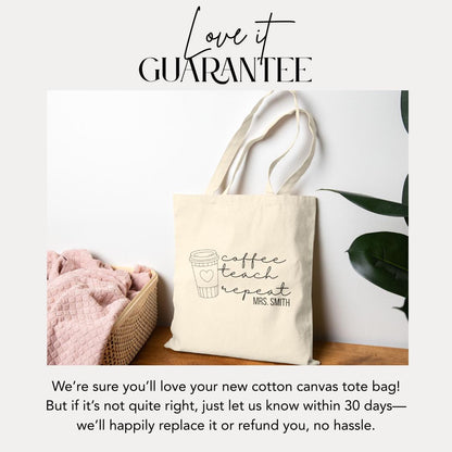 Personalized Teacher Tote Bag Custom Cotton Canvas Bag Teacher Appreciation Gift Idea Coffee Lover Teacher Gift Back to School Tote Bag