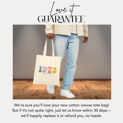 Personalized Retro Cotton Canvas Bag Custom Birthday Gift Idea for Her Reusable Eco Tote for Shopping or Books Tote for Women Gift for Mom
