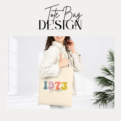 Personalized Retro Cotton Canvas Bag Custom Birthday Gift Idea for Her Reusable Eco Tote for Shopping or Books Tote for Women Gift for Mom
