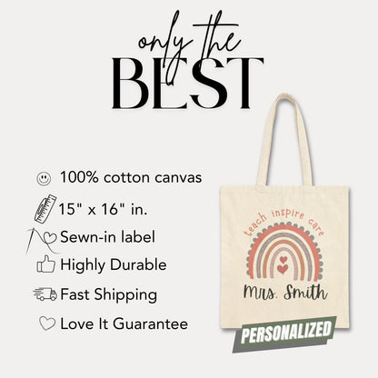 Personalized Teacher Tote Bag Custom Cotton Canvas Tote Bag Teacher Appreciation Gift End of Year Teacher Tote Gift for Teacher Gift Idea