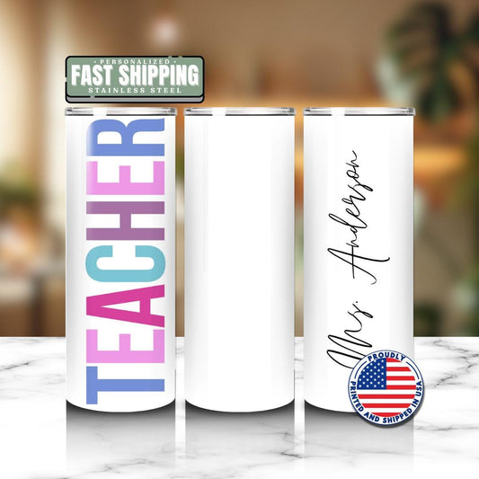 Personalized Teacher 20 oz Skinny Tumbler with Straw Cute Teacher Gift for Appreciation Week Teacher Appreciation Gifts Best Teacher Gift