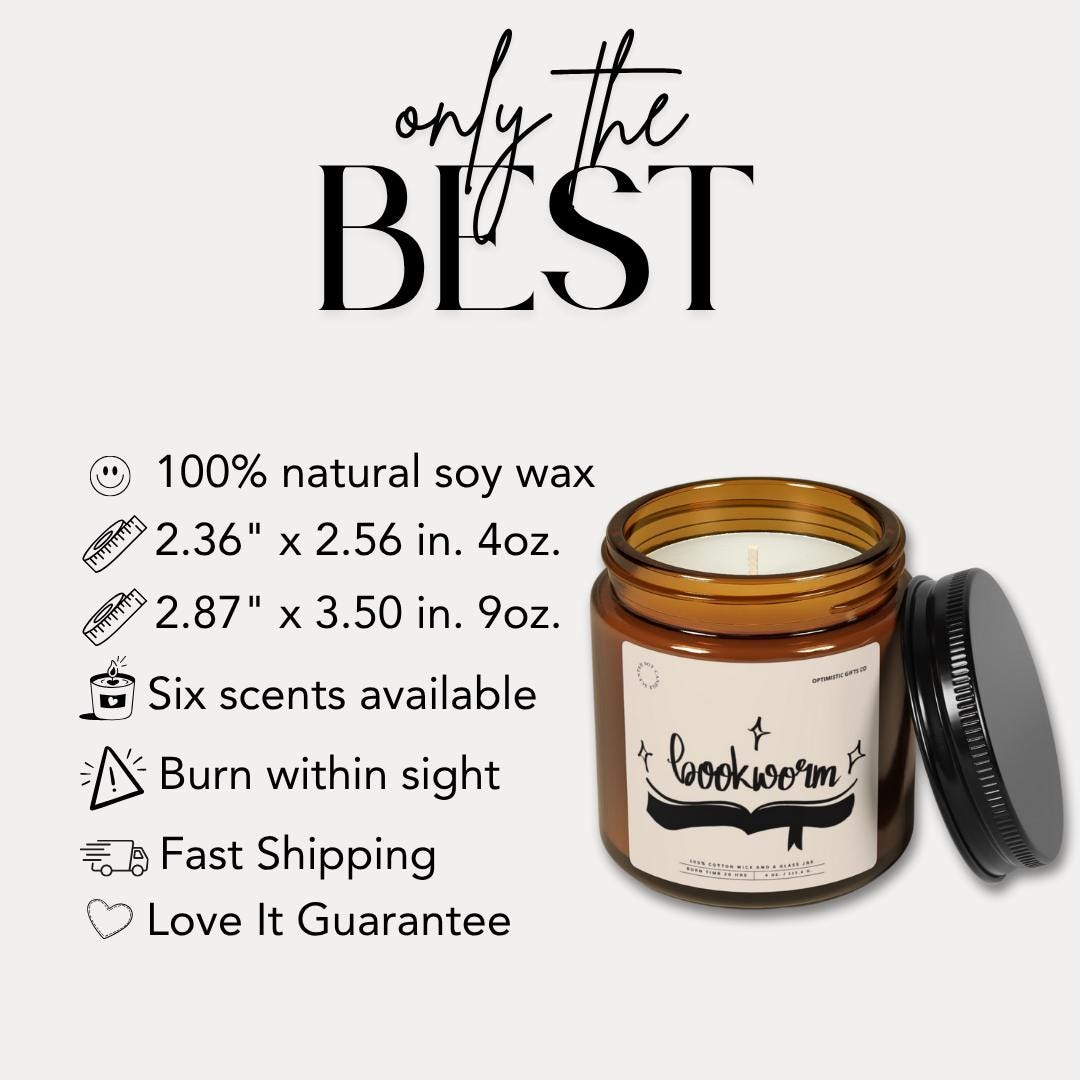 Bookworm Scented Soy Candle Reading Candle Gift Literary Quote Candle Bookish Decor for Home Library Bookworm Gift Idea Book Club Candle