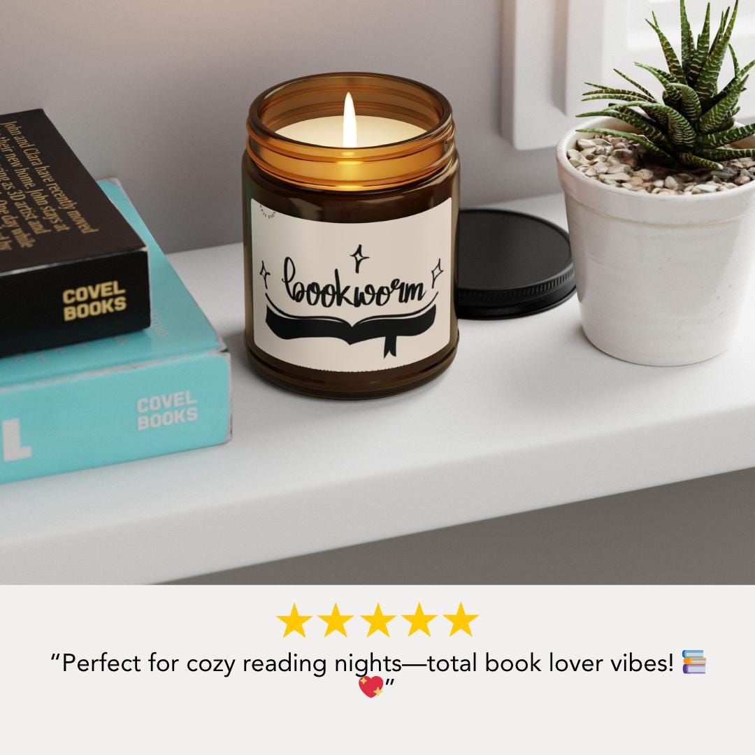 Bookworm Scented Soy Candle Reading Candle Gift Literary Quote Candle Bookish Decor for Home Library Bookworm Gift Idea Book Club Candle
