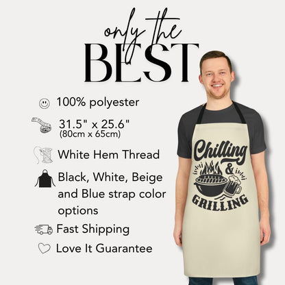 Chilling & Grilling Apron Funny Griller Apron with Beer Mug Cooking Apron for Men Father's Day Gift Backyard BBQ Chef Gift Grill King Apron
