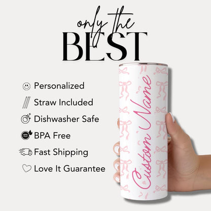 Personalized Pink Ribbon Tumbler 20oz Skinny Tumbler with Straw Perfect Gift for Her Survivor Fighter Nurse Warrior Gift Tumbler for Women