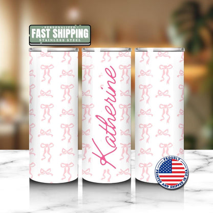 Personalized Pink Ribbon Tumbler 20oz Skinny Tumbler with Straw Perfect Gift for Her Survivor Fighter Nurse Warrior Gift Tumbler for Women