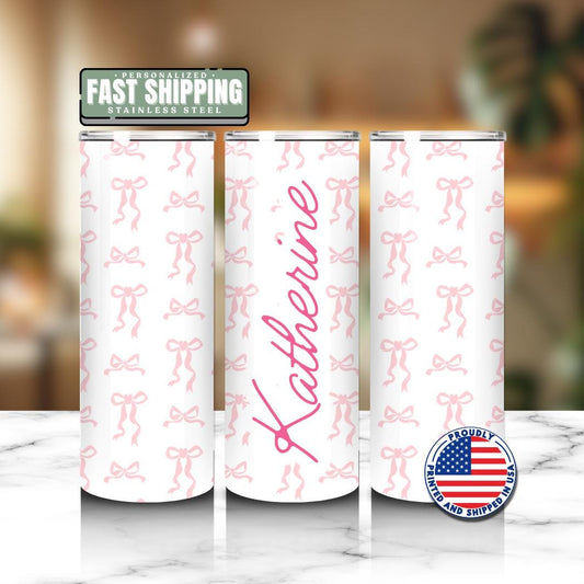 Personalized Pink Ribbon Tumbler 20oz Skinny Tumbler with Straw Perfect Gift for Her Survivor Fighter Nurse Warrior Gift Tumbler for Women