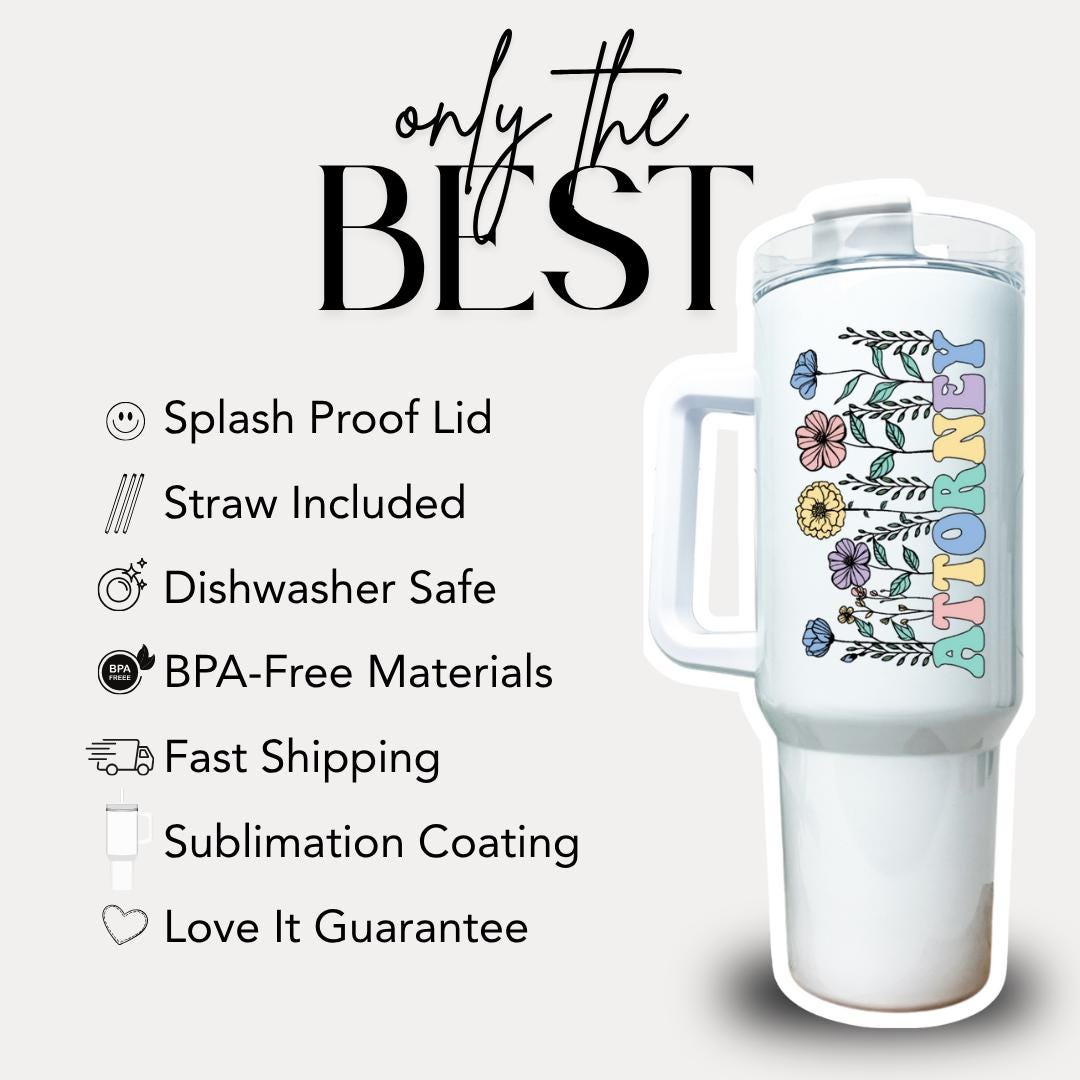 Personalized Attorney Floral Tumbler with Handle and Straw Attorney Travel Coffee Mug Cute Legal Office Cup Lawyer Tumbler Lawyer Mug Gift
