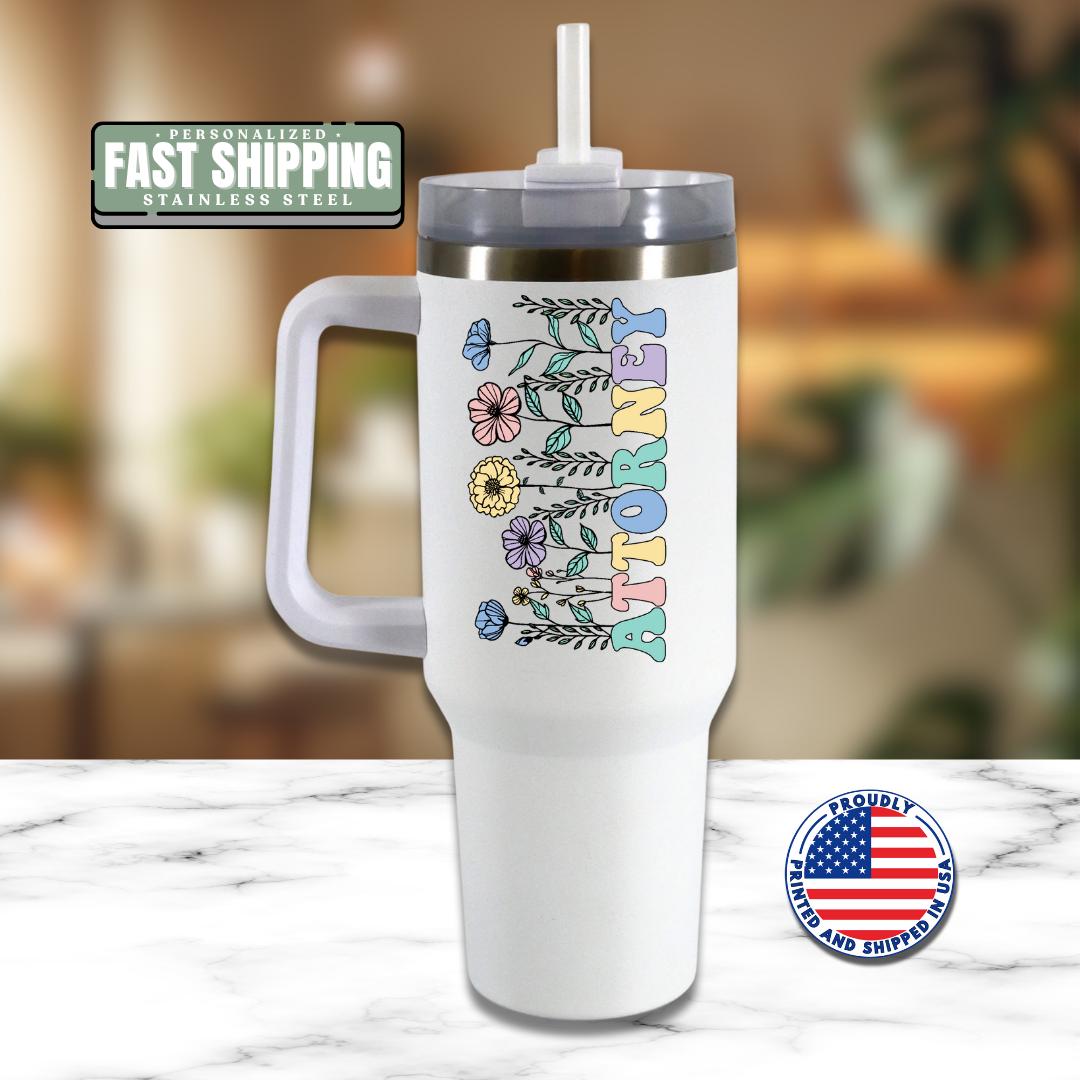 Personalized Attorney Floral Tumbler with Handle and Straw Attorney Travel Coffee Mug Cute Legal Office Cup Lawyer Tumbler Lawyer Mug Gift