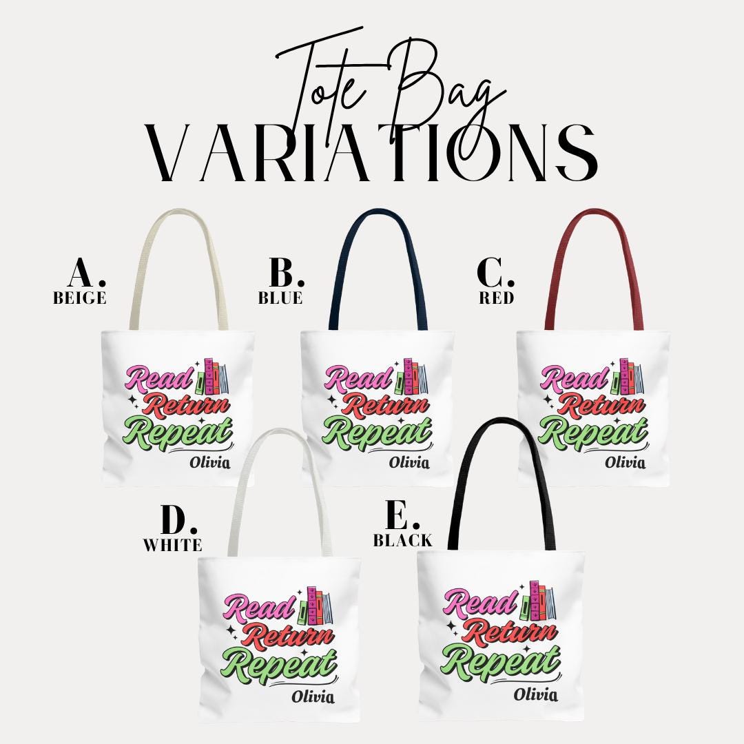 Personalized Read Return Repeat Tote Bag Custom Library Book Bag with Name Cute Literary Gift for Her, Teachers, Student Bookish Tote Bag